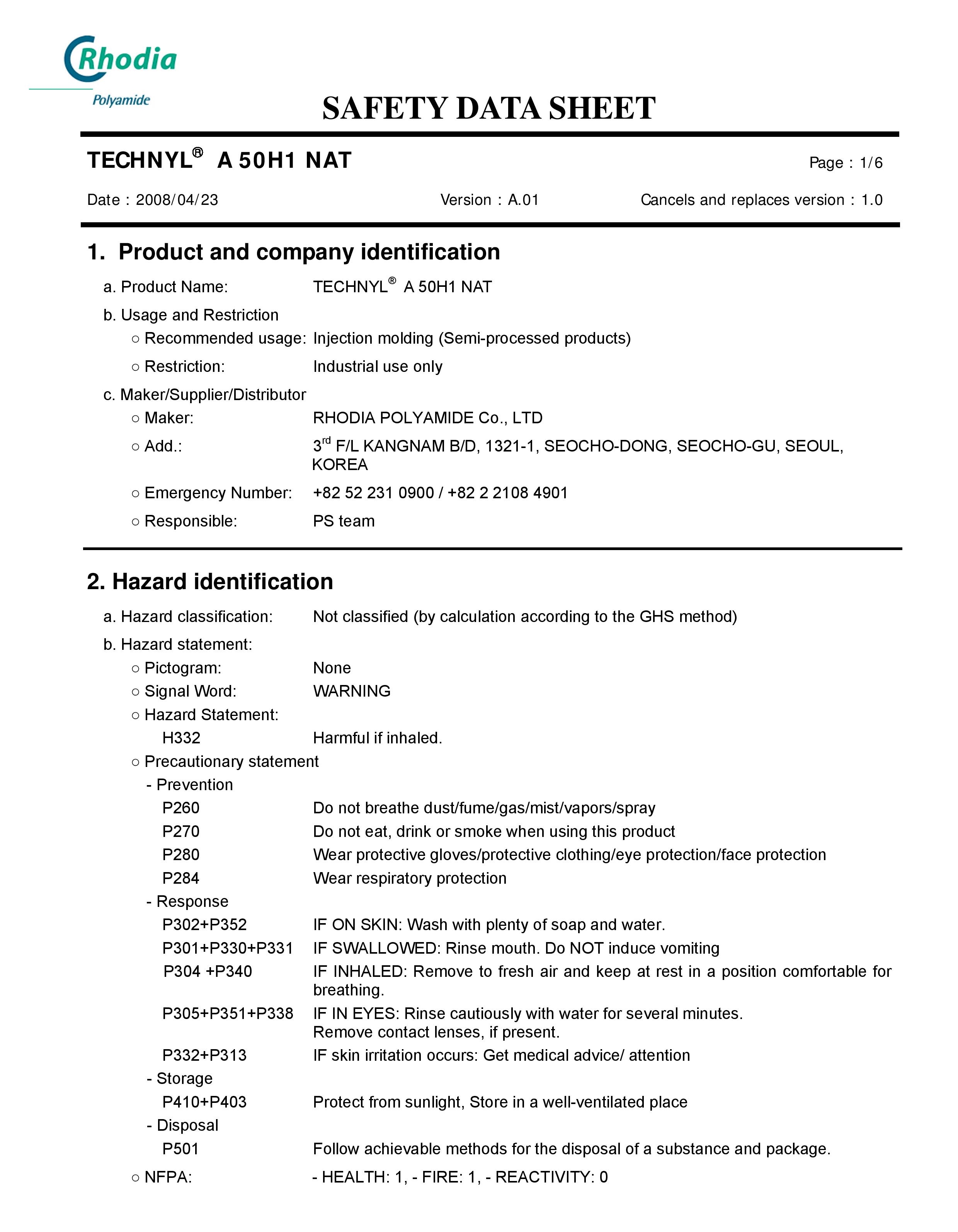 MSDS FOR PLASTIC